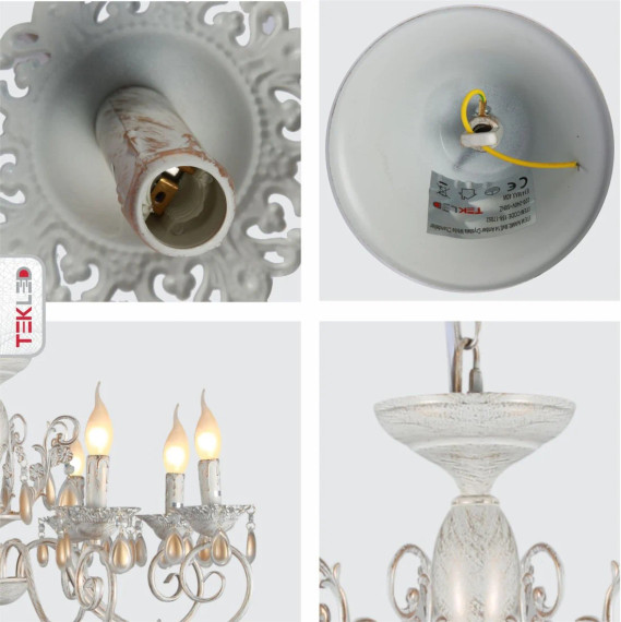 Amber Crystals Rice White with Gold Brushed Metal Arm Ceiling Chandelier Light