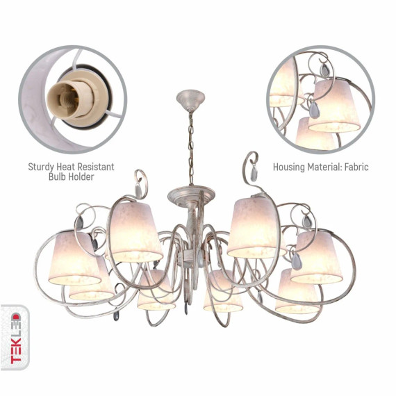 Creamy White Shade Rice White Gold Brushed Arm Ceiling Chandelier Light