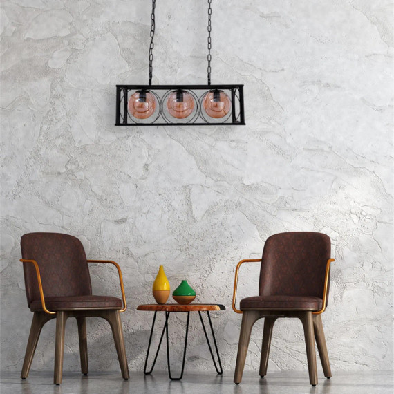Black Cuboid Metal Amber Globe Glass Island Chandelier Ceiling Light