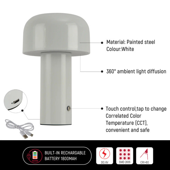 Modern Mushroom Rechargeable LED Bedside Table Lamp