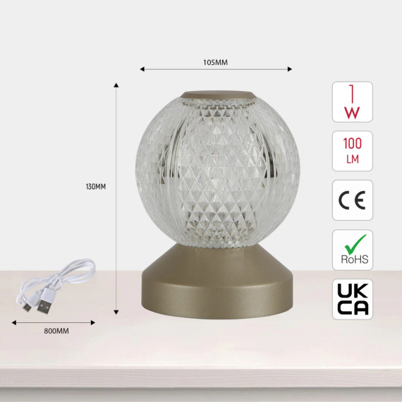 Illumina Sphere Touch Rechargeable Spherical LED Bedside Table Lamp