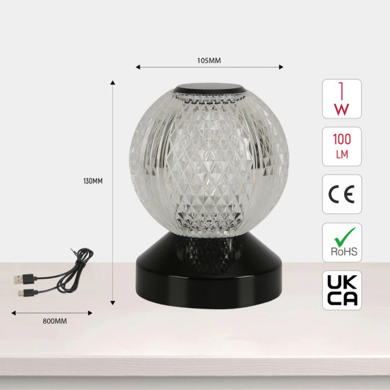 Illumina Sphere Touch Rechargeable Spherical LED Bedside Table Lamp