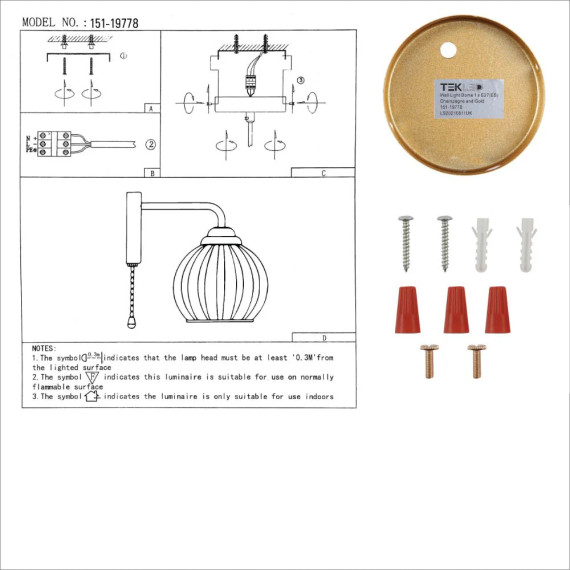 Elegant Reeded Glass Wall Light with Pull Down Switch