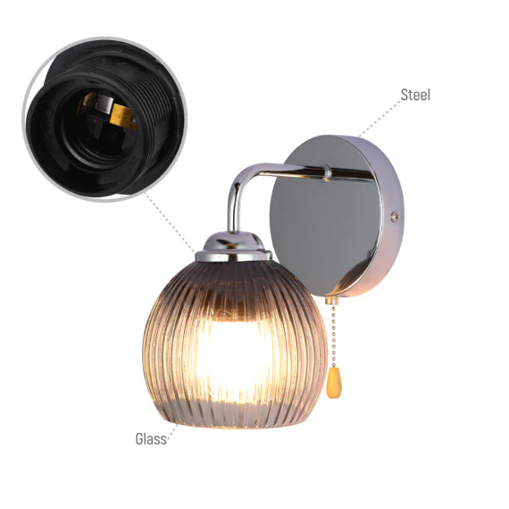 Elegant Reeded Glass Wall Light with Pull Down Switch
