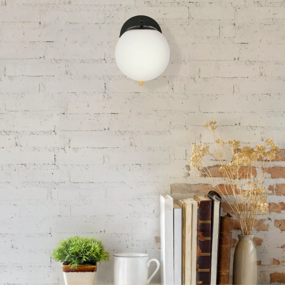 Opal Globe Glass Vintage Retro Stylish Wall Light with Pull Down Switch