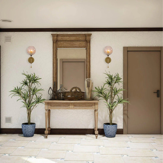 Amber Reeded Glass Globe Gold Metal Vintage Retro Wall Light with Pull Down Switch