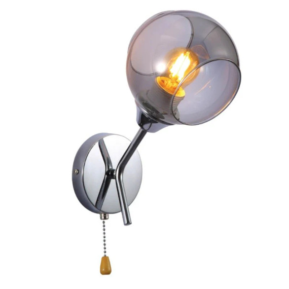 Smoky Barrel Glass Chrome Metal Body Sputnik Modern Wall Light with Pull Down Switch