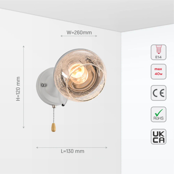 Partial Mirror Glass Cone Metal Frame Wall Light with Pull Down Switch