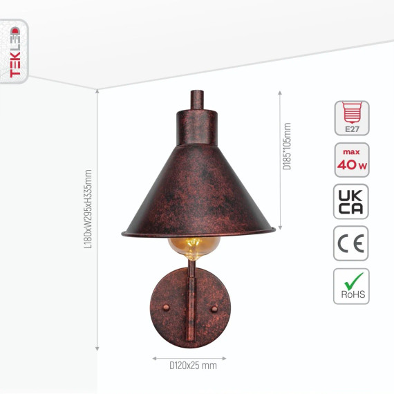 Red Bronze Metal Funnel Flat Wall Light
