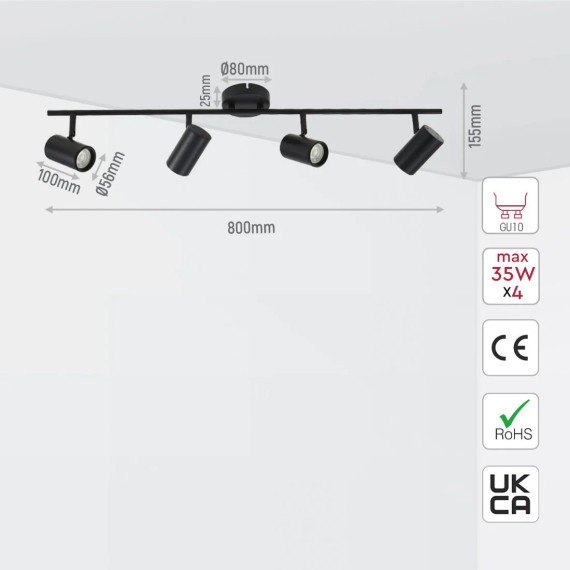 Virmo Side Connected Black Rotatable Cylinder Rod GU10 Spotlight