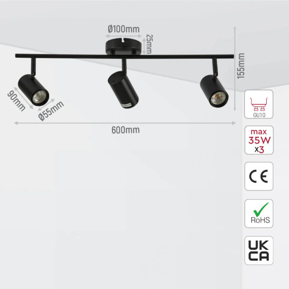 Virmo Side Connected Black Rotatable Cylinder Rod GU10 Spotlight