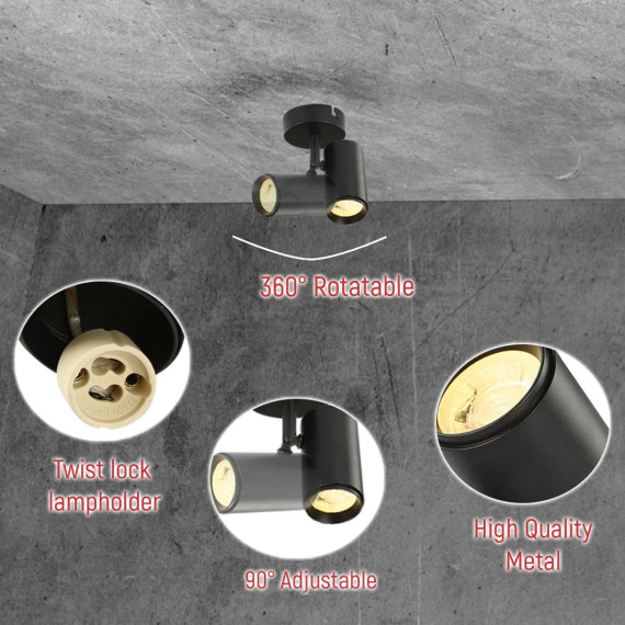 Virmo Side Connected Black Rotatable Cylinder Rod GU10 Spotlight