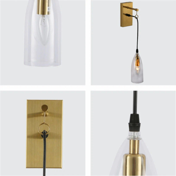 Snowdrop Clear Glass Gold Metal Pendant Wall Light