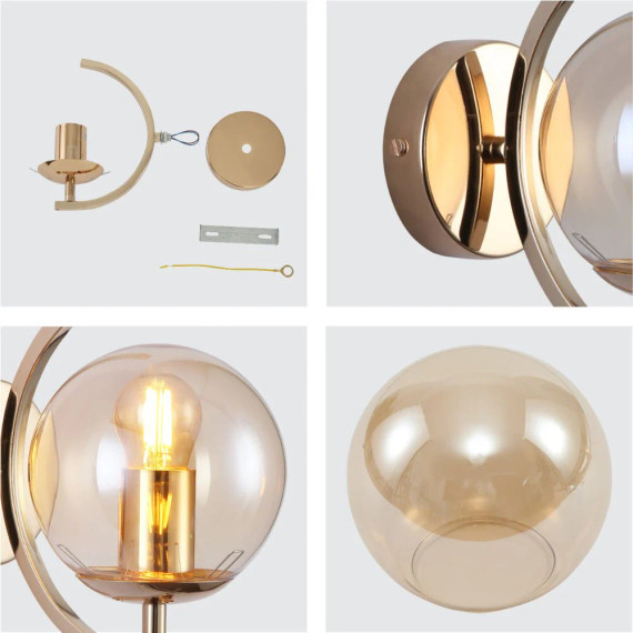 Glass Globe Gold Crescent Metal Modern Wall Light
