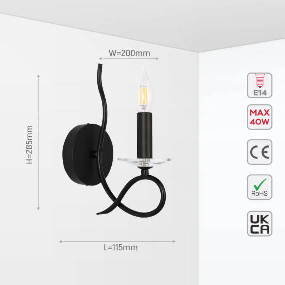 LuxAura Black Candle Wall Lamp