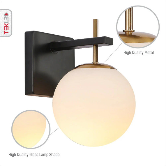 Gold Aluminium Bronze Body Opal White Glass Globe Wall Light E27 Fitting
