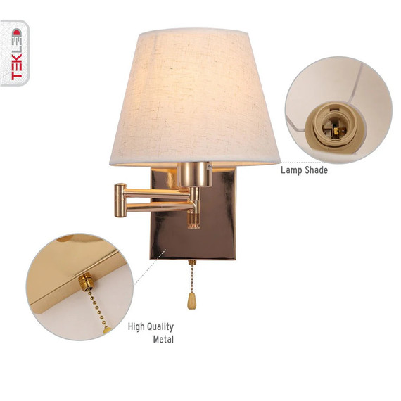 Gold Metal Swing Arm Frustum Wall Light with Pull Down Switch