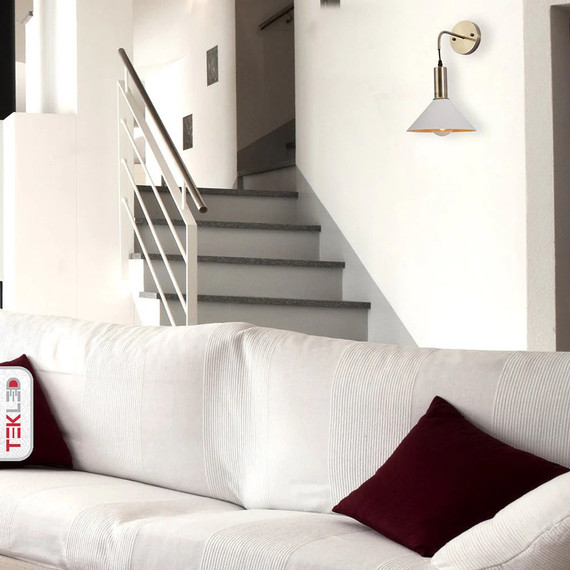 Antique Brass Metal White Cone Suspended Wall Light