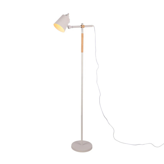 Sleek White Nordic Floor Lamp with Oak Wood Detail