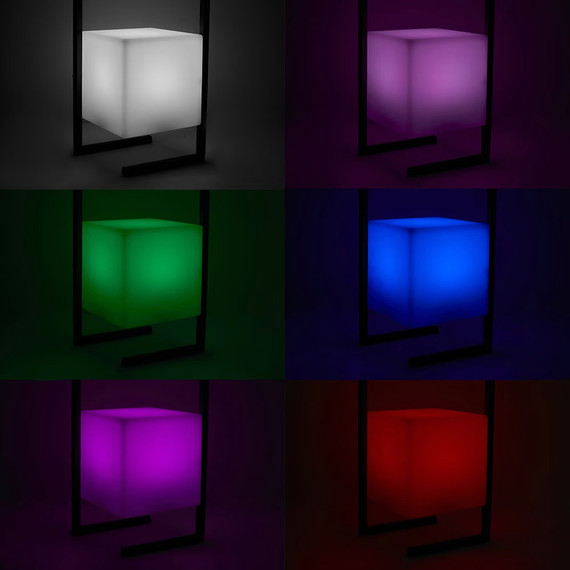 IP44 RGB LED Rechargeable Table Light with White Cube Shade