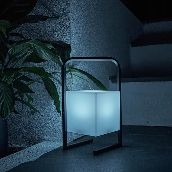 IP44 RGB LED Rechargeable Table Light with White Cube Shade