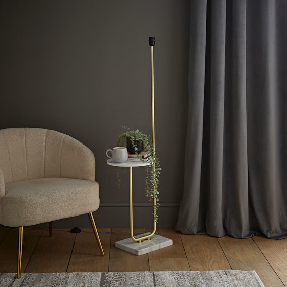 Brushed Gold Metal Floor Lamp with Table