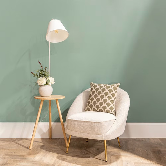Rubber Wood Arc Floor Lamp with White Fabric Shade