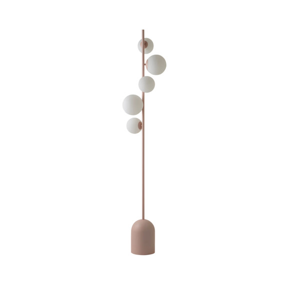 5-Way Blush Pink Floor Lamp with White Glass Globe Shades