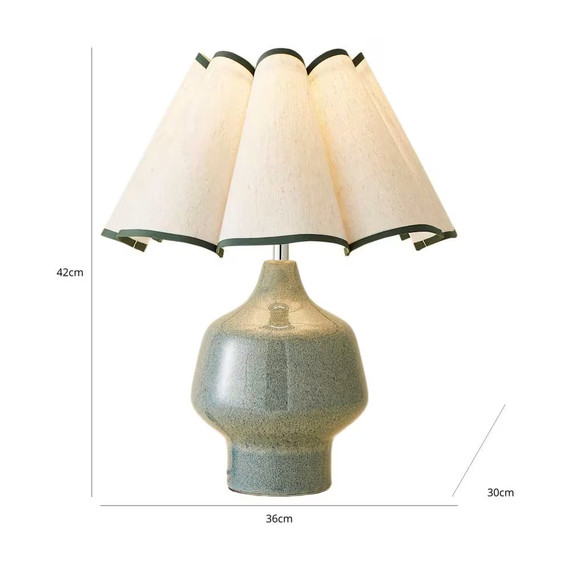 Speckle Glazed Green Table Lamp with Scalloped Shade