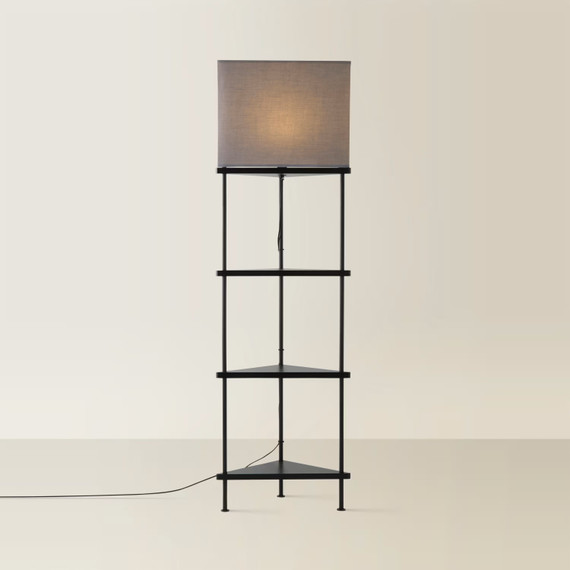 3 Shelf Corner Floor Lamp with Grey Shade