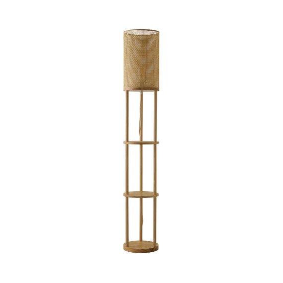 3 Tier Shelved Floor Lamp with Bamboo Shade