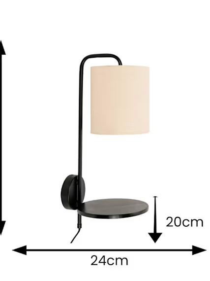 Black Metal Wall Lamp with Integrated shelf