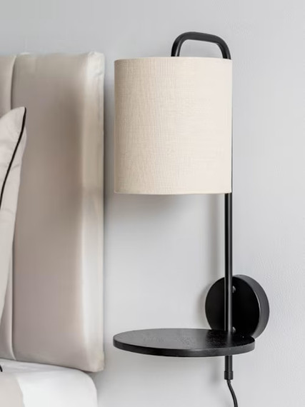 Black Metal Wall Lamp with Integrated shelf