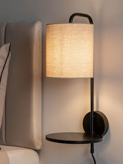 Black Metal Wall Lamp with Integrated shelf