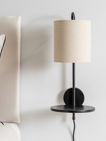 Black Metal Wall Lamp with Integrated shelf