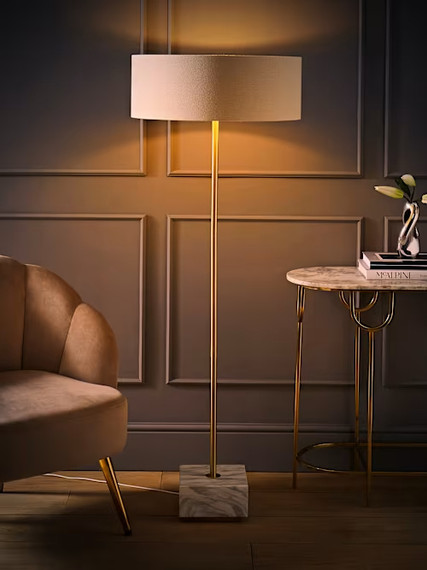 Marble Base Floor Lamp with Wide Shade