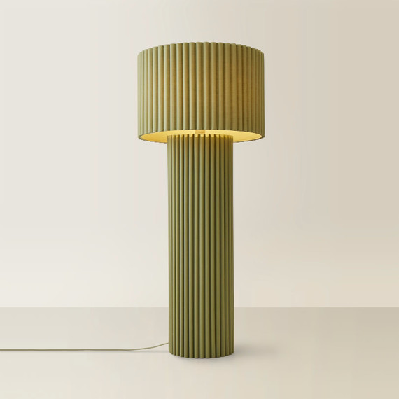 Moss Green Ribbed Fabric Midi Floor Lamp
