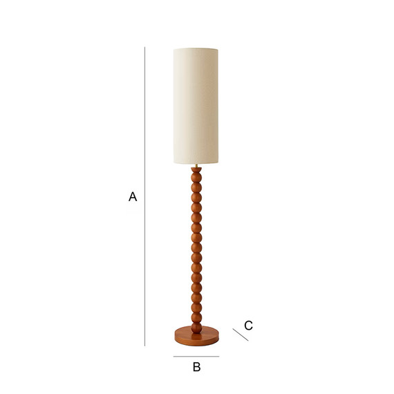 Wooden Bobbin Floor Lamp with Tall Linen Shade
