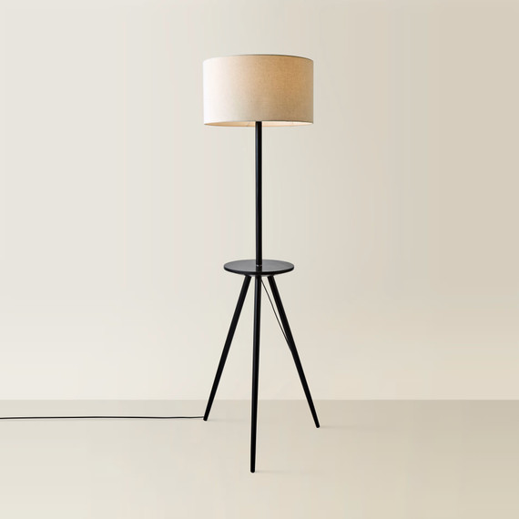 Black Wooden Tripod Floor Lamp with Table