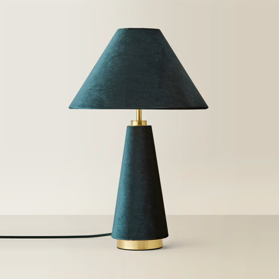 Teal Velvet Conical Table Lamp
