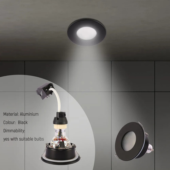 Recessed IP65 GU10 Downlight with Junction Box – Black/White