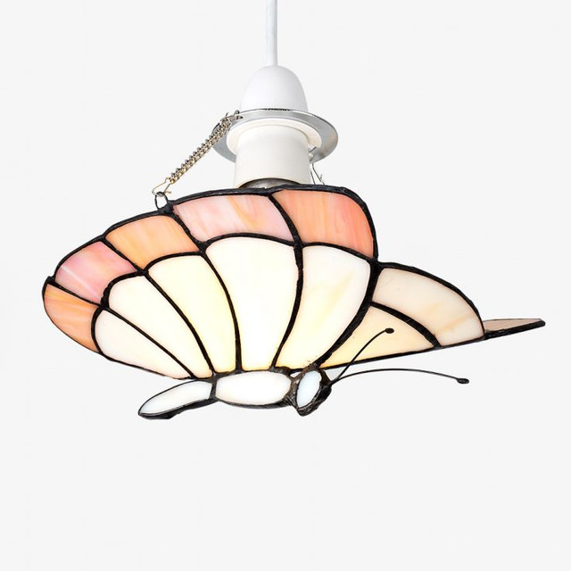 Papillion Tiffany White/Peach Butterfly NE Pendant Shade (Shade Only)