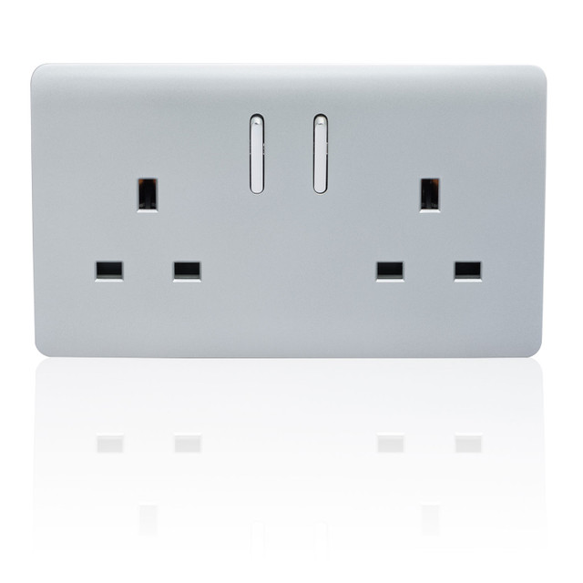 Trendi 2 Gang 13A Switched Socket Silver