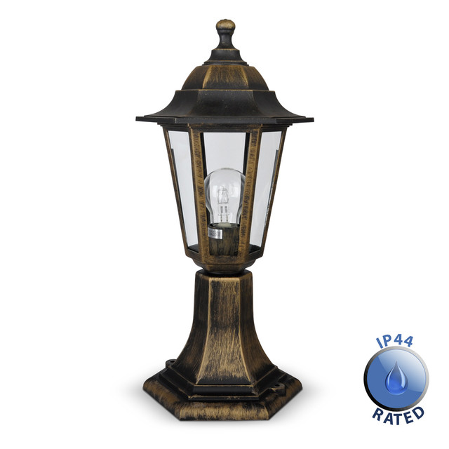 IP44 Mayfair Black/Gold Outdoor Post Top Lantern