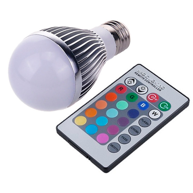 E27 RGB 7w LED Bulb Globe, 480 Lumens With Remote Control