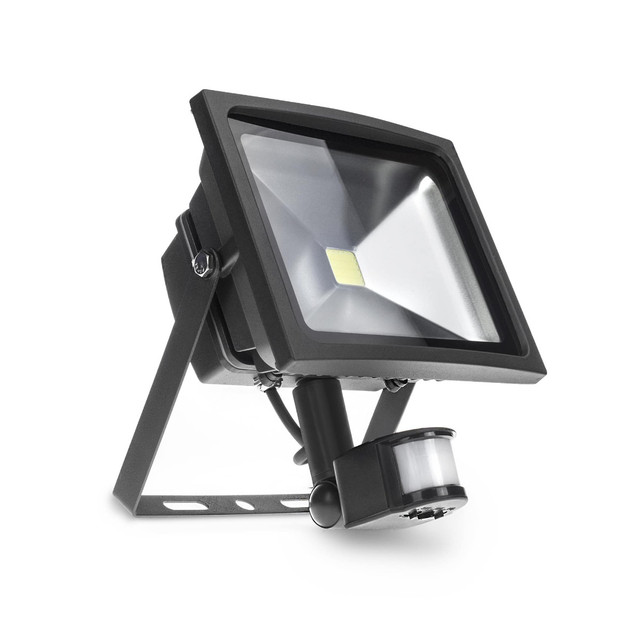 30W PIR Motion Sensor LED Floodlight - Black Finish, Warm White 3000K (Brand New)