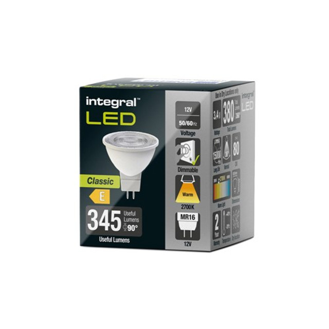 Integral MR16 Bulb GU5.3 380LM 3.4W 2700K Dimmable 36 Deg Beam