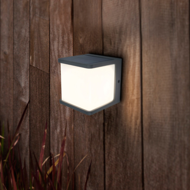 Lutec Doblo Charcoal Grey Solar Powered Outdoor LED Wall Light With Motion Sensor