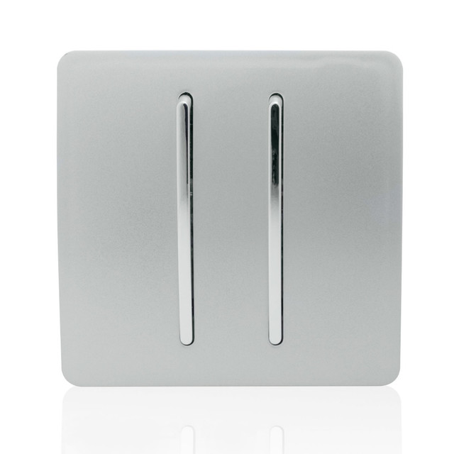 Trendi 2 Gang Intermediate Artistic Modern Glossy Screwless 10A Rocker Light Switch Silver