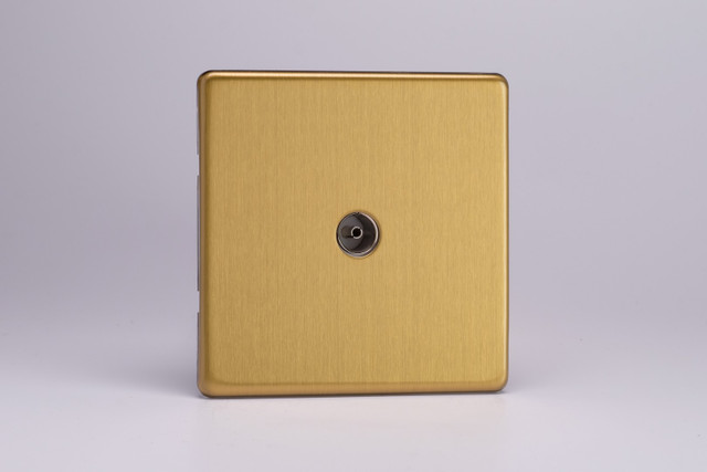 Varilight Brushed Brass Screwless 1-Gang TV Socket, Co-Axial